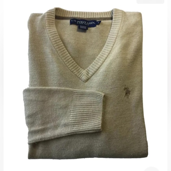 US Polo Assn. Men’s  Light Tan V Neck Sweater L - Picture 1 of 10